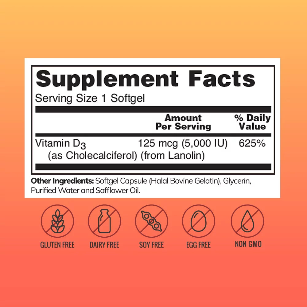 Zaytun Vitamins Halal Vitamin D3 5000 IU, 180 Softgels