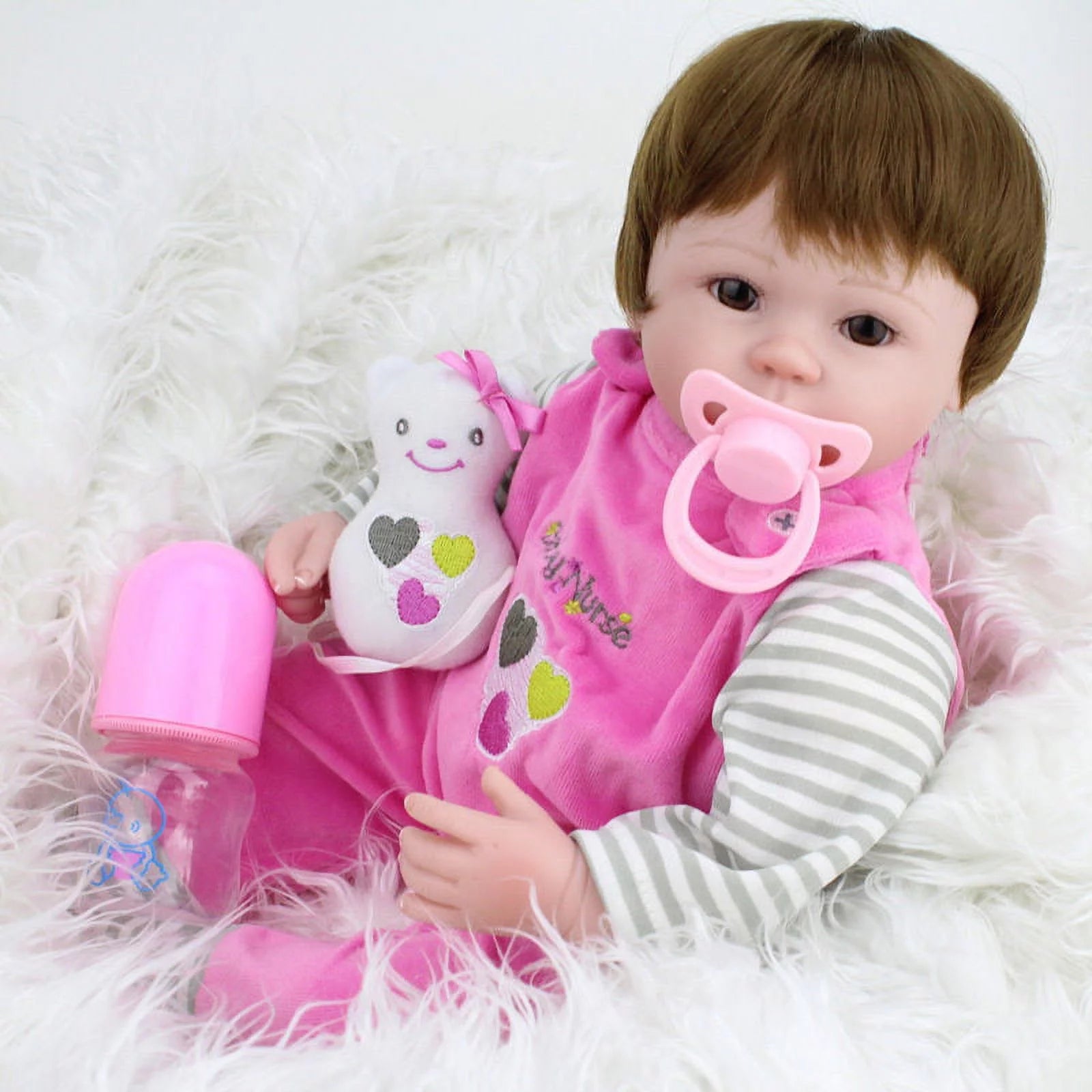 Deago 18"inch Handmade Reborn Newborn Baby Doll Realistic Silicone Vinyl Alive Baby Doll Girl with Hair Lovely Lifelike Baby