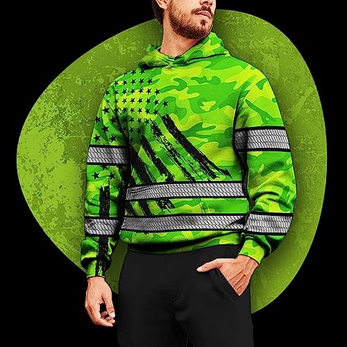 Matedecor US Flag And Camo Neon Color High Visibility Hoodie For Men Women Custom Name Reflective Safety Hoodies for Worker