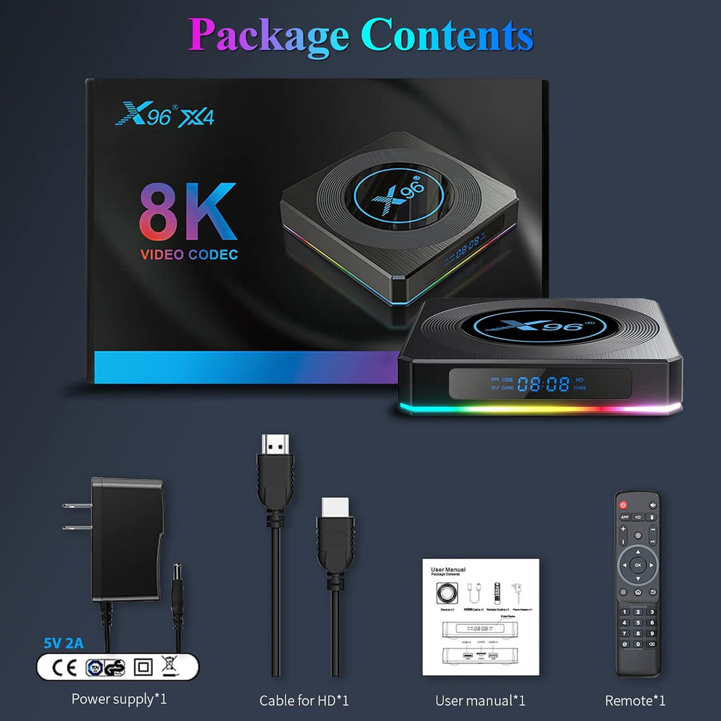 Android TV Box 11.0 4GB 64GB, Android Box Amlogic S905X4 Support Ethernet 1000M LAN 2.4G 5.8G WiFi Bluetooth 4.2 with 8K/6K/3D TV Box