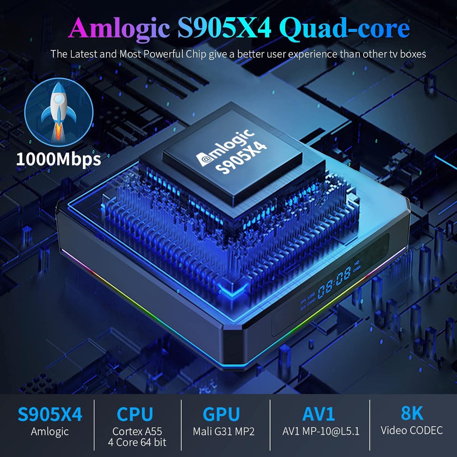 Android TV Box 11.0 4GB 64GB, Android Box Amlogic S905X4 Support Ethernet 1000M LAN 2.4G 5.8G WiFi Bluetooth 4.2 with 8K/6K/3D TV Box