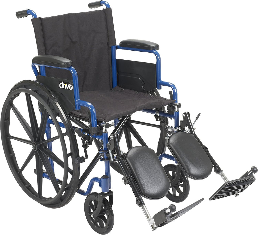 Drive Medical BLS18FBD-ELR Blue Streak Lightweight Wheelchair with Swing-Away Elevating Leg Rests and Flip-Back Arms & 14886 Skin Protection Gel "E" Wheelchair Seat Cushion