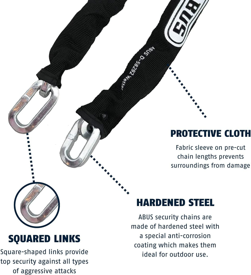 ABUS Hardened Steel 10 Foot x 3/8" Thick Square Security Chain for Bikes, Containers, Trailers, ATV's, Motorcycles and Personal/Industrial Property… (8KS)