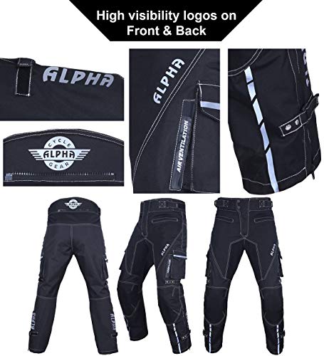 Dirt Bike Motocross Motorcycle pants for men hi Vis armor riding racing dual sports overpants atv mx bmx (BLACK, WAIST 40"-42" INSEAM 34")