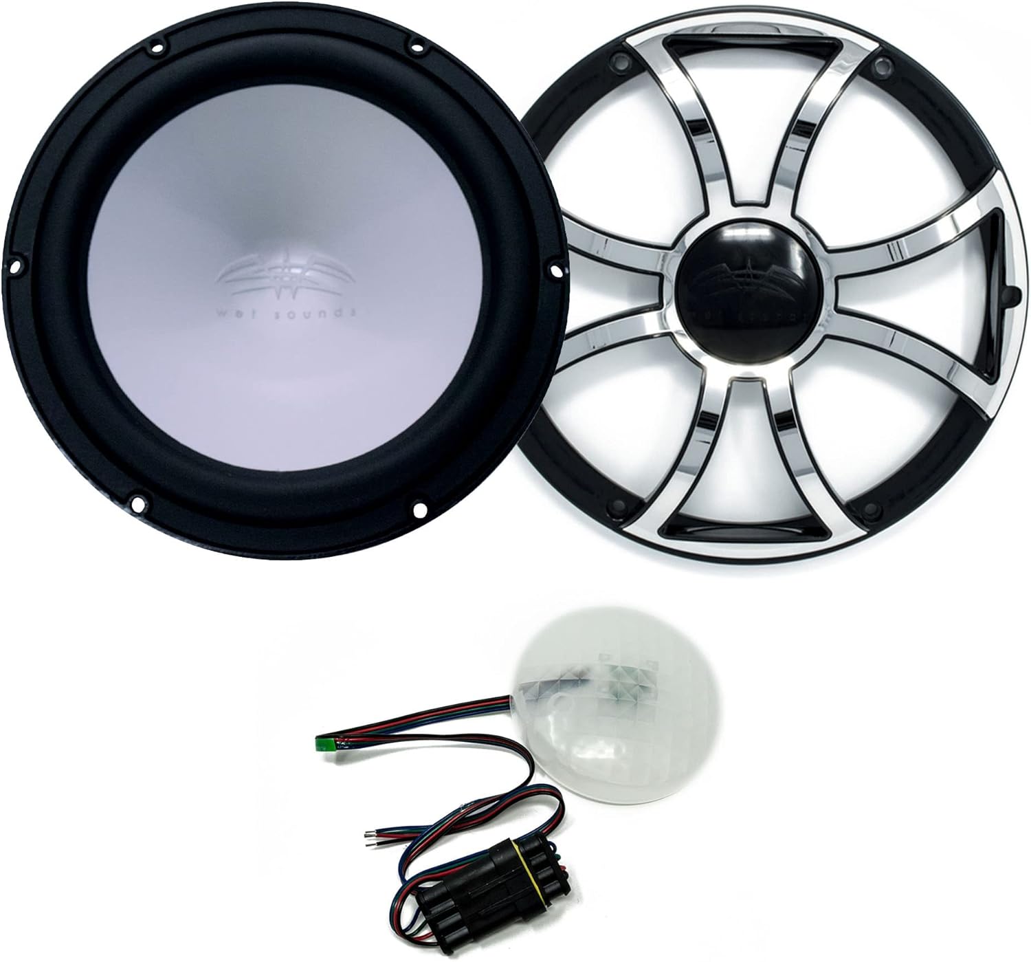 wet sounds REVO 8 FA S4-B 8" Black 4-Ohm Subwoofer with REVO 8XS-B-SSGRILL 8" Subwoofer Grill with RGB LED kit