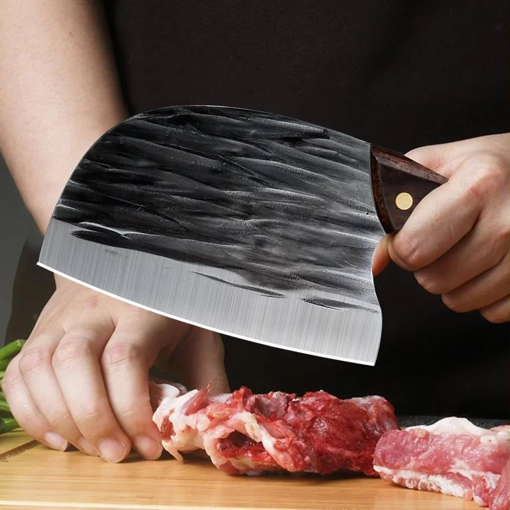 Meat Cleaver Knife 6" Handmade Forged Kitchen Butcher Knife Serbian Chef Knife Full Tang with Sheath High Carbon Steel Knives for Camping BBQ Cutting