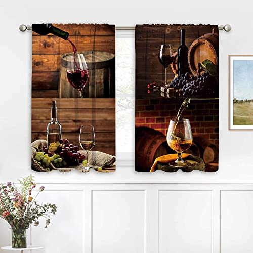 Miyotaa Farmhouse Rustic Kitchen Window Curtains 2 Panels 27.5W x 39H Rod Pocket Vintage Country Rural Food Wine Bread Lavender Small Short Door Decor Bathroom Drapery Treatment