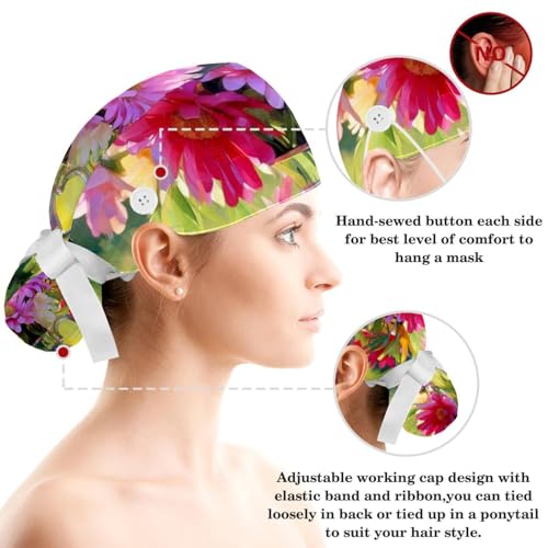 Nurse Scrub Caps,Scrub Hats with Buttons and Cotton Sweatband