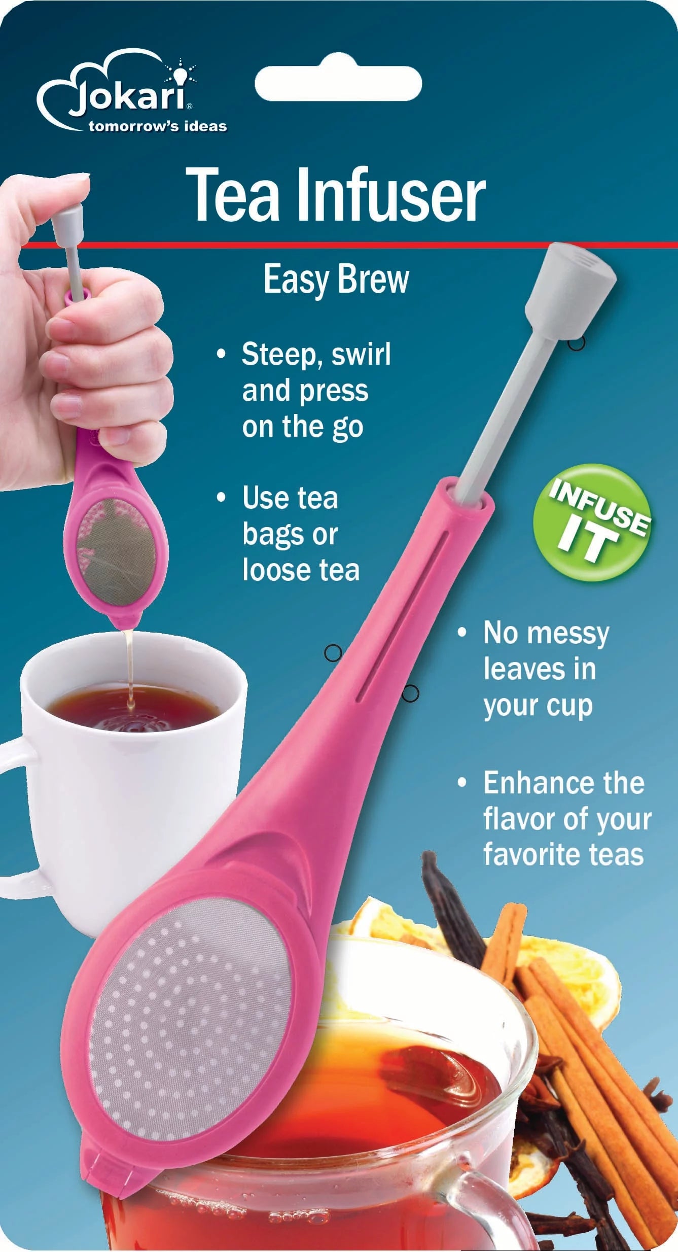 Jokari Loose Leaf Tea Infuser with Squeeze Pump also Usable with Tea Bags 4 Pk