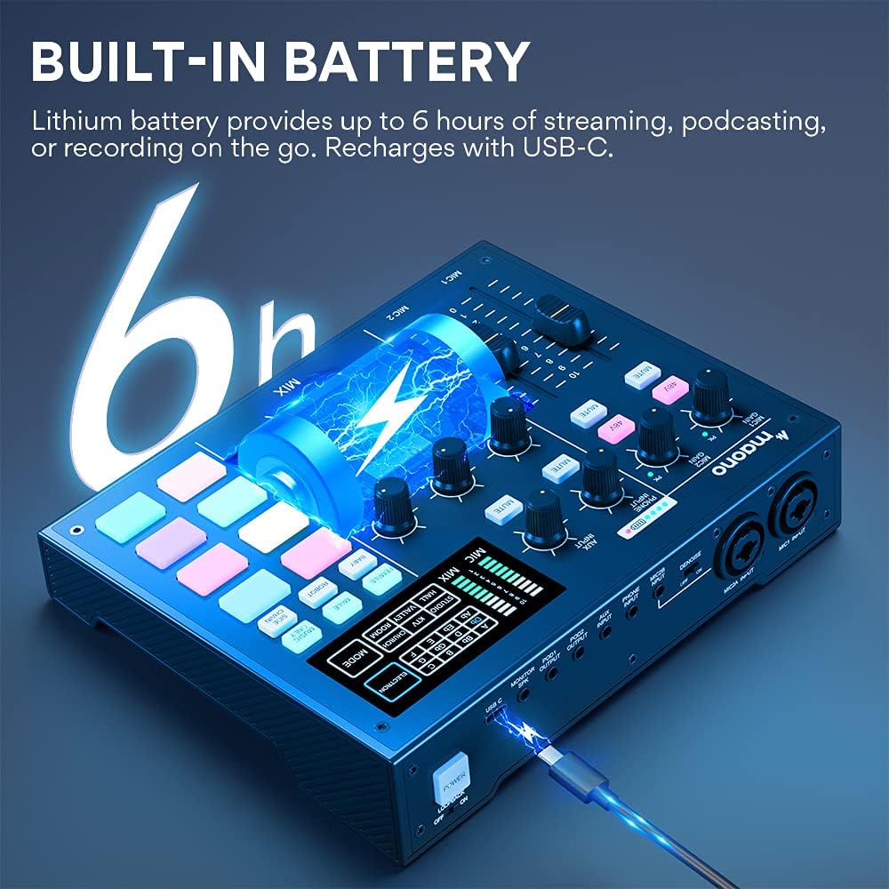 Audio Interface with DJ Mixer and Sound Card, Maonocaster Portable Podcast Production Studio for Guitar, Live Streaming, Recording, Chat, Broadcast, Gaming, Compatible with PC, smartphone (AM100K0)