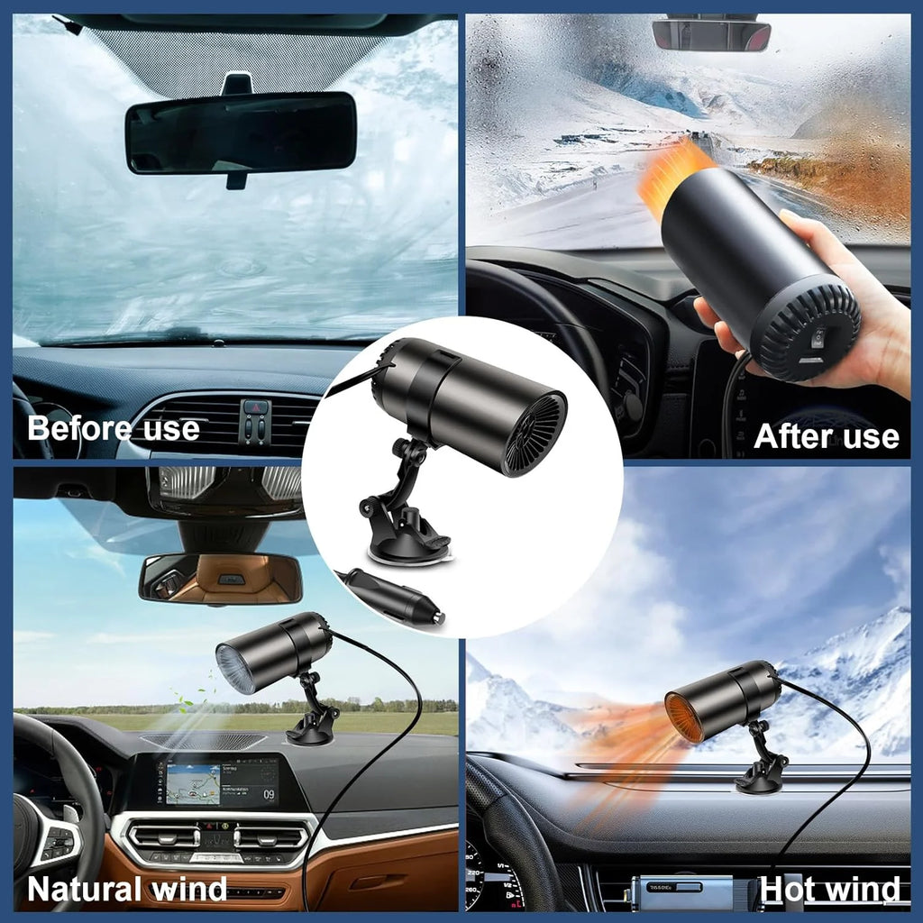 THONZER Portable Car Heater and Defroster, Car Heater That Plugs into Cigarette Lighter, 2 in 1 Fast Heating or Cooling Fan, Portable Heater for Car with 360-Degree SuctionBracket