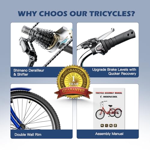 Adult Tricycle 7 Speed 3 Wheel Bike Adult Trikes, Three-Wheeled Bicycles Cruise Trike with Basket for Seniors, Women, Men for Recreation Shopping