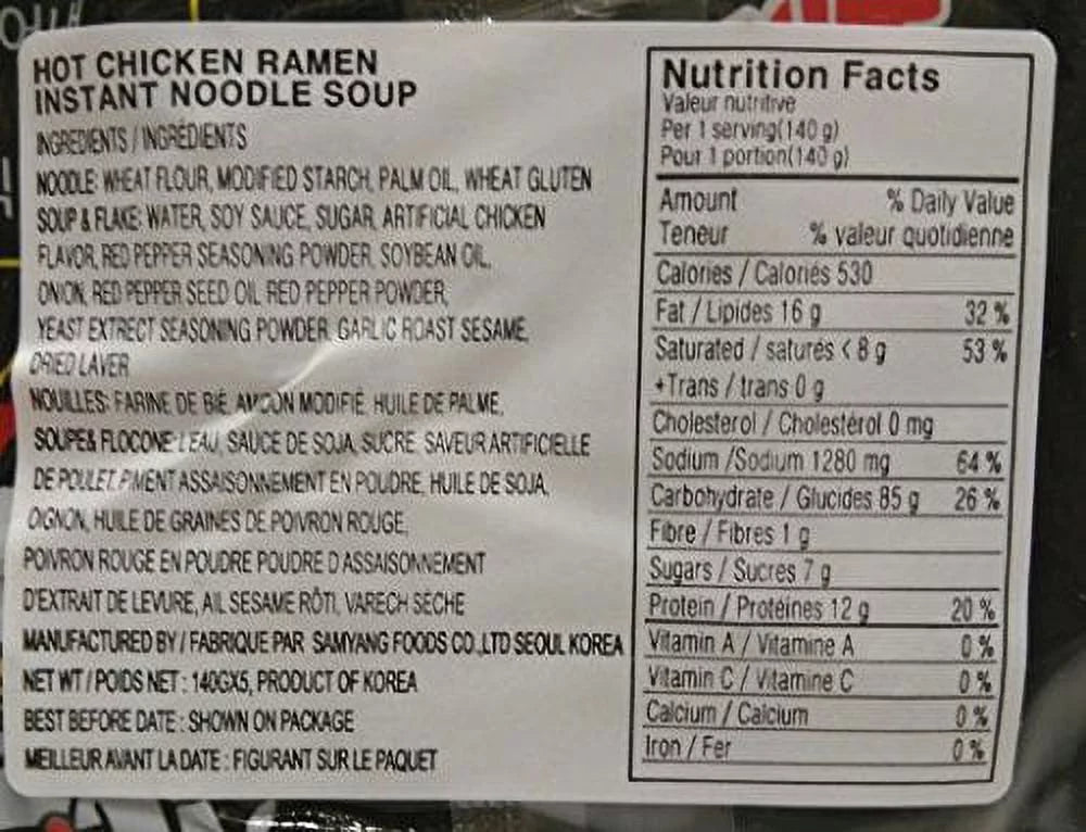 Samyang Ramen Spicy Chicken Roasted Noodles 5 Pack (140 g Each) Wdkkc