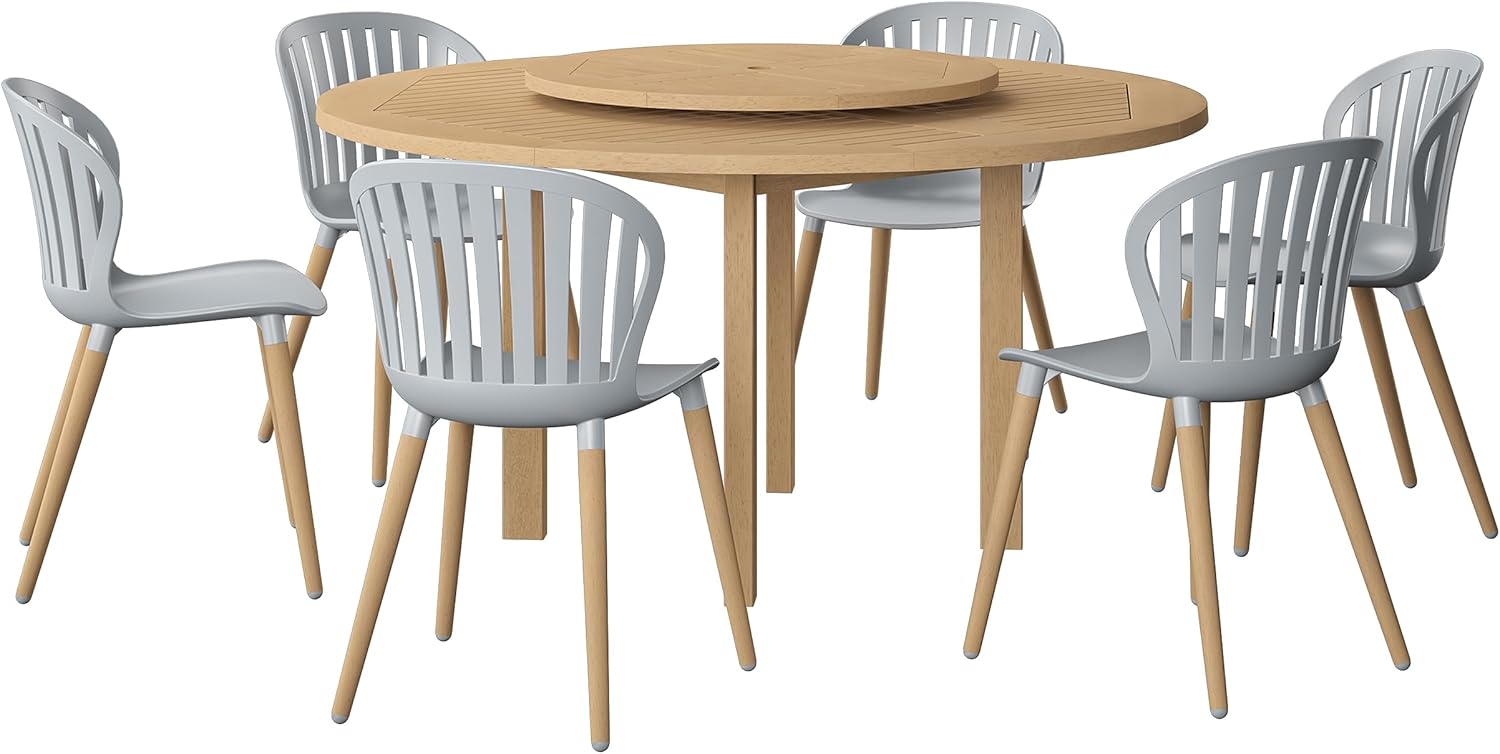 Amazonia | Eucalyptus Wood | Ideal for Patio and Outdoors Lucon 7-Piece Round Dining Set, Brown