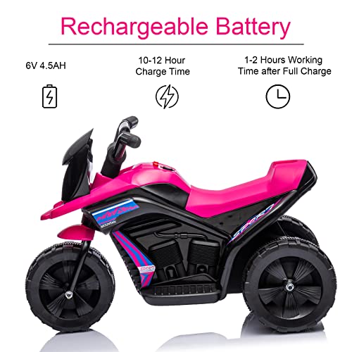 PoderLeo 6V Kids Ride on Motorcycle, Toddler Motorcycle with Music, Mini Motorbike for Kids, 3 Wheeled Electric Motorcycle for Kids, Gift for Boys & Girls