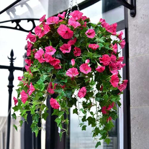 WRSFXV Uv Simulation Artificial Flower, 24 Bunches Artificial Morning Glories,Uv Resistant Faux Outdoor Flowers for Indoor/Outdoor Hanging Flowerpot and Windows Decorations