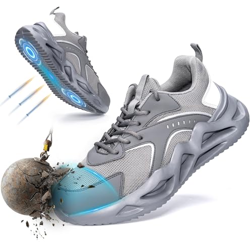 Hogent Steel Toe Shoes Men and Women Anti-Slip and Anti-Puncture Work Safety Shoes Lightweight Breathable Wear-Resistant Sneakers Indestructible Steel Toe Composite Shoes