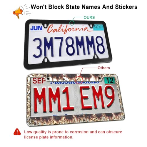 Osilly Car License Plate Frames, 2 Pack 4 Holes Stainless Steel Car Tag Holder, Universal US Standard, Slim Design Rust-Proof License Plate Covers with Screw Caps, Automotive Accessories