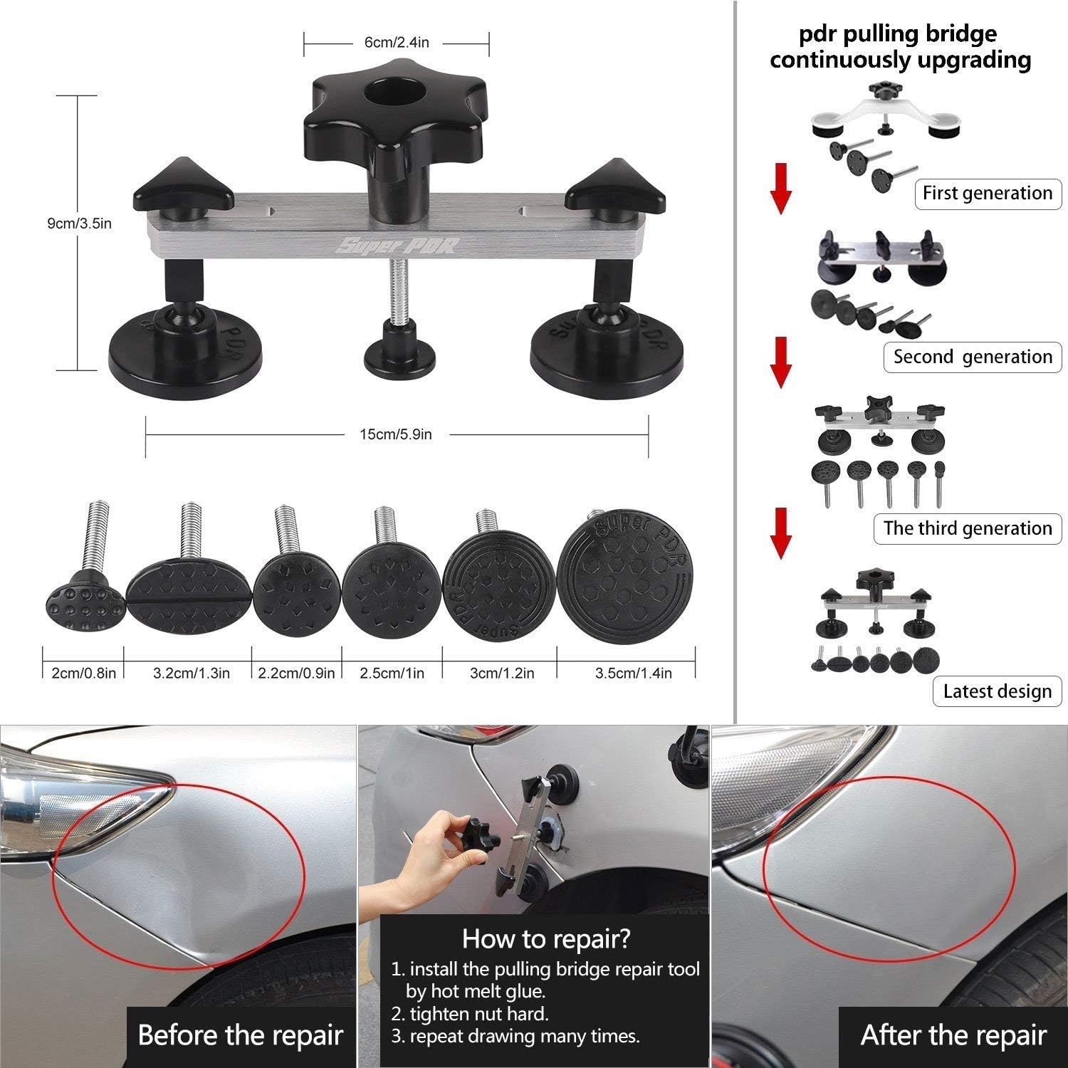 Fly5D Complete Paintless Auto Dent Removal Tools Set, PDR Dent Puller Kit for Autobody Repair of Dents with Different Aluminum Dent Pull Tabs Can Be Reused Countless Times