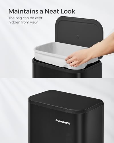 SONGMICS Kitchen Trash Can, 5.2-Gallon (20L) Garbage Can with Lid, Stainless Steel, Soft Close and Stays Open, Inner Bucket, Wide Non-Slip Pedal, Cloud White LTB542W20