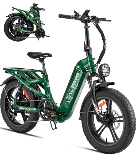 FREESKY 1200W Motor 48V 20Ah Removable Battery with Samsung Cells Full Suspension,29MPH+ Up to 90 Miles Step-Thru Folding Electric Bike for Adults, 20'' Fat Tire Dual Hydraulic Brakes Electric Bicycle