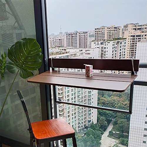 Balcony Desk,Balcony Bar Table For Railings,outdoor Bar Table,Adjustable Height Small Folding Space Saving Serving Desk Countertop Extension Fold Down For Patio,Garden ,Porch ( Color : Brown , Size :