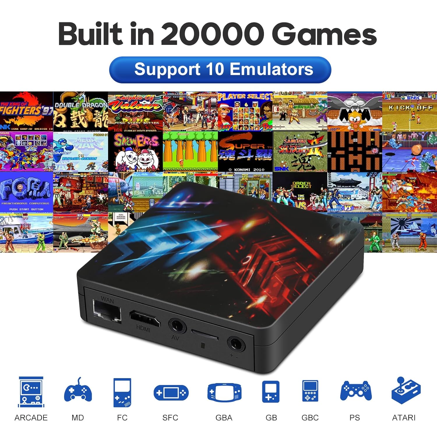 Akaxi Arcade Game Box, Plug and Play Retro Game Console, Pre-installed with over 20,000 classic games, 4K HD Output，TV PC Projector, Supports Up to 4 Players, Search, Save, Hide, Favorites List