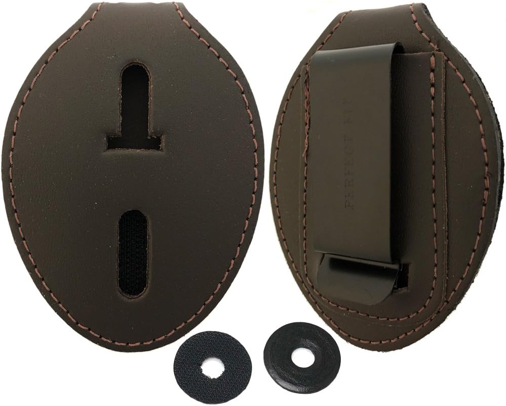 Oval Police Badge Holder Belt Clip - Also Use Around The Neck - Dark Brown - Perfect Fit USA
