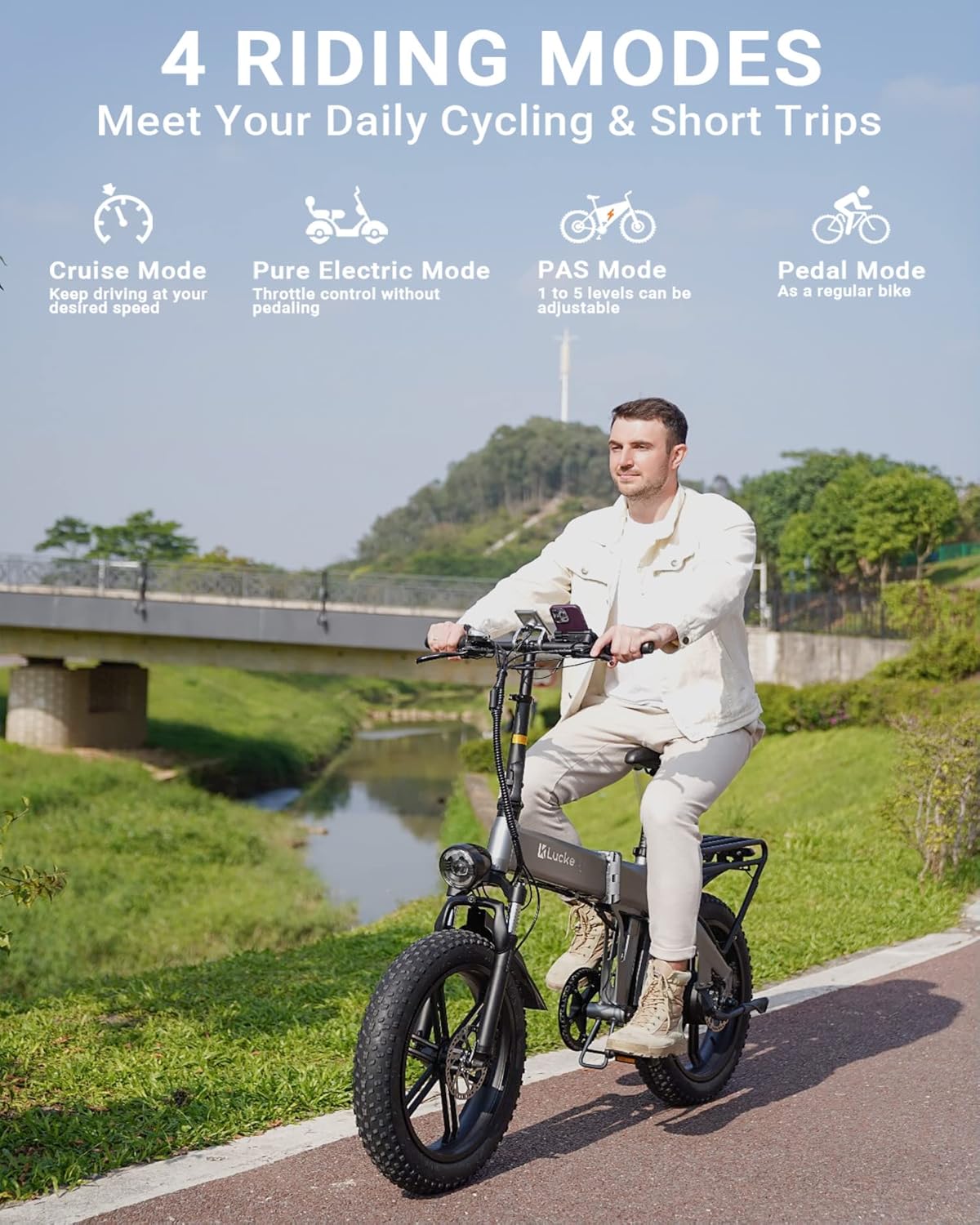 Folding Electric Bike for Adults 1200W Peak BaFang Motor 30MPH 60Miles Range 48V 15AH (720WH) Removable Battery 20" Fat Tire E-Bikes for Adults UL 2849 Certified Ebike