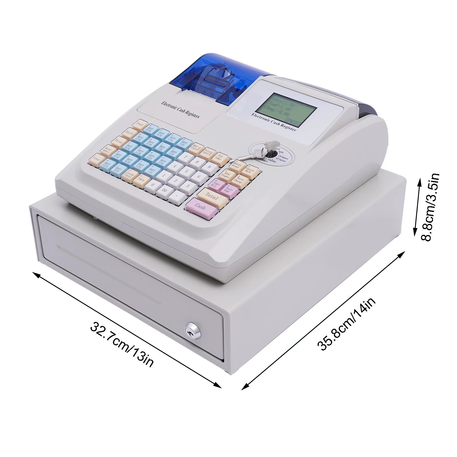 Miumaeov Multifunctional Electronic Cash Register, 48 Keys Cash Management System with Thermal Printer LED Display for Retail, Restaurant, Shop, Supermarket