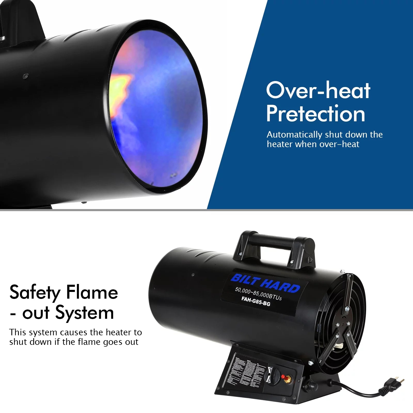 BILT HARD 85,000 BTU Forced Air Propane Heater, Adjustable Portable Liquid Propane Gas Torpedo Heater for Jobsite, Garage, and Construction Sites, CSA Listed