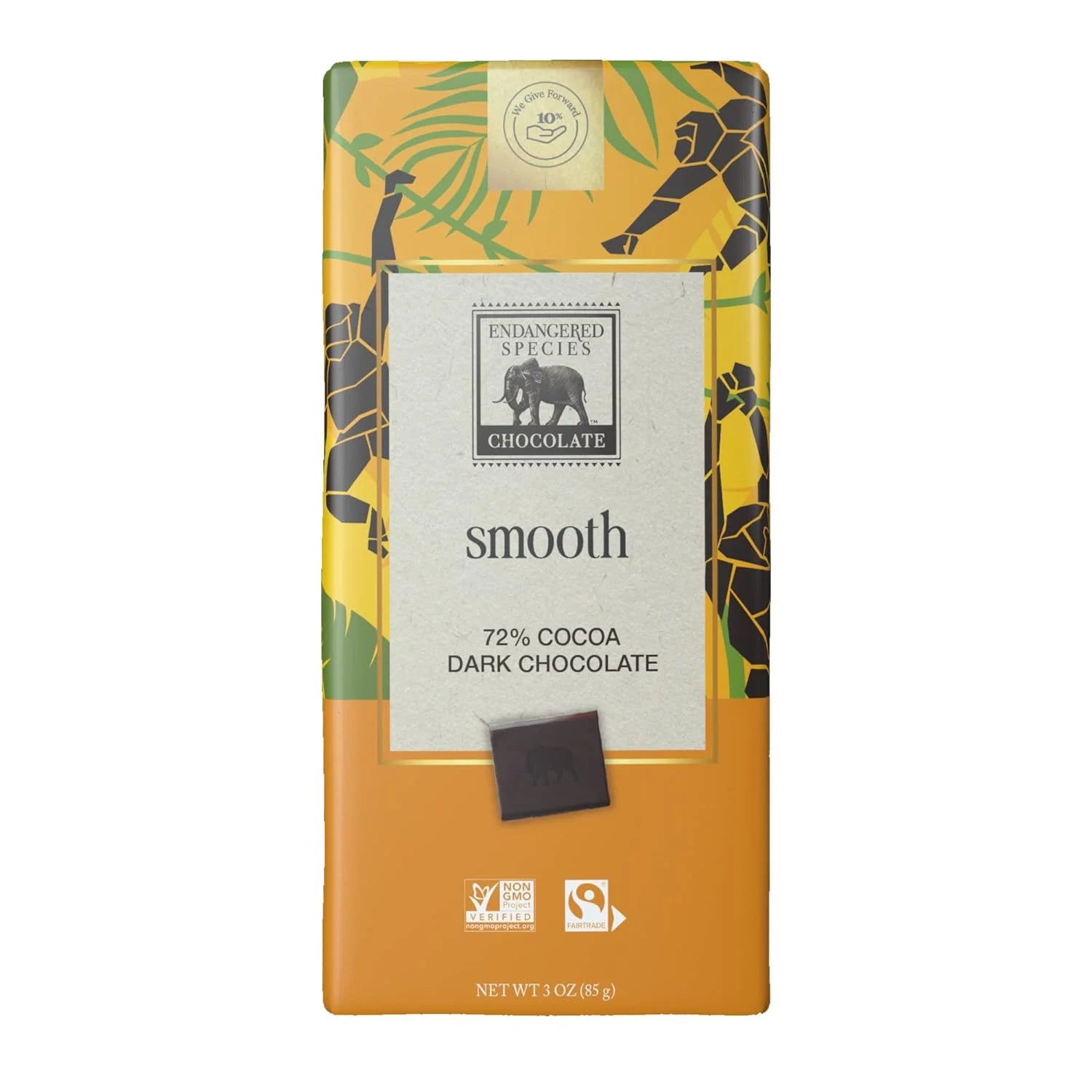 Endangered Species Dark Chocolate 72% Cocoa Bar Vegan Gluten Free 3 oz Pack of 3