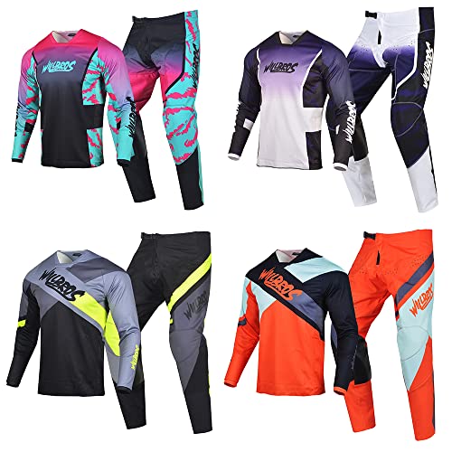 Willbros Mens Motocross Jersey Pants Combo MX Gear Set Dirt Bike Offroad Riding Racewear Adult BMX ATV