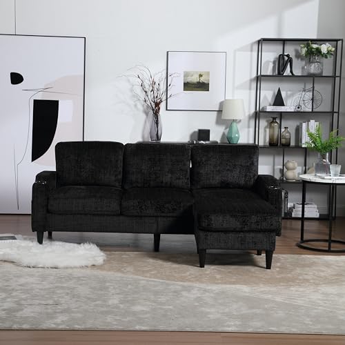 77'' Convertible Sectional Sofa Couch, L Shaped Couch 3 Seat Sofa Sectional with Reversible Storage Ottoman Bench & Cup Holder, Couches for Living Room, Apartment, Office, Small Space, Beige