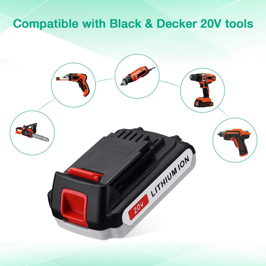 FirstPower 3.0Ah LBXR20 Battery 2Packs - Compatible with Black & Decker 20V Max Li-ion Cordless Tool + LCS1620 20V Charger for Black & Decker 20V Lithium Battery Pack of 2