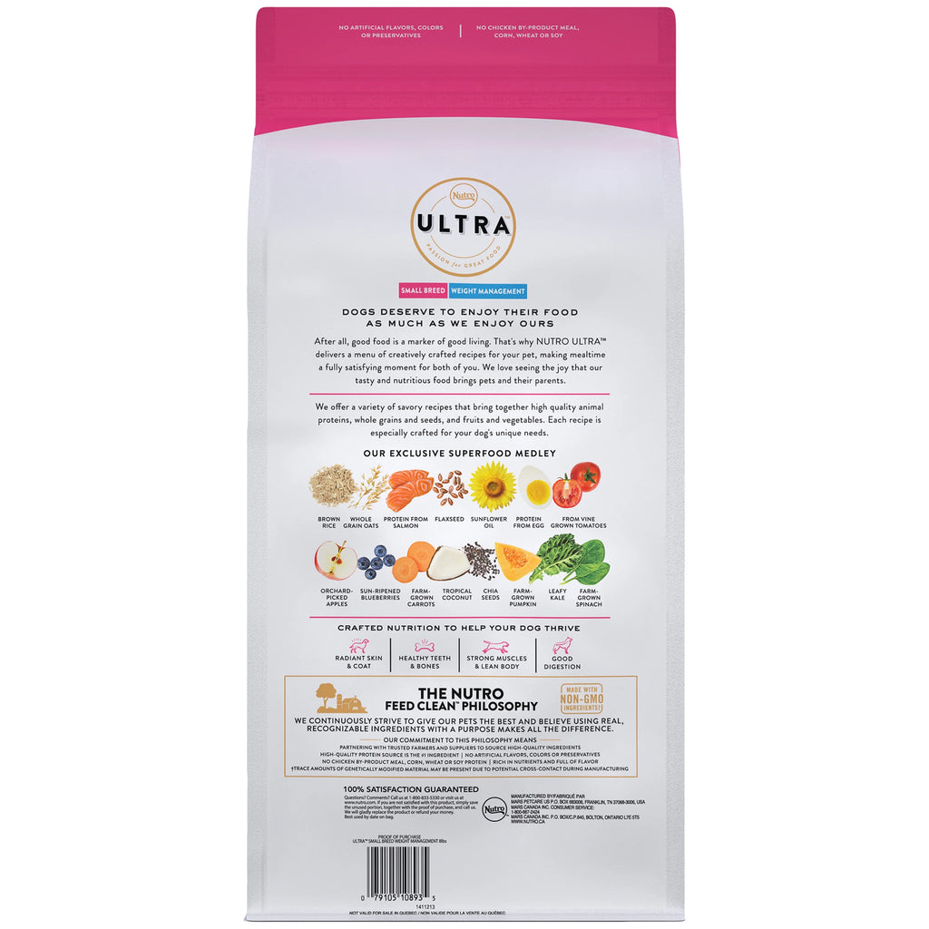 Nutro Ultra Adult Weight Management Small Breed Dry Dog Food, Chicken, Lamb And Salmon, 8 Lb. Bag