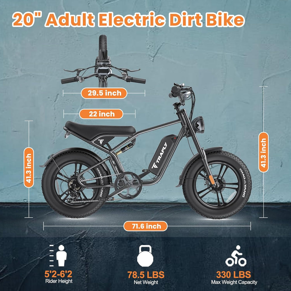 Electric Bike,20''Fat Tire Dirt Bike,with1500W Peak Motor/48V15.6Ah Removable Battery Electric Bicycles,30MPH &75 Miles,Dual Shock Absorber and Acc Cruise Control Ebike for Adults
