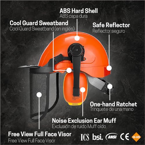 YARDMARIS Chainsaw Helmet, Forestry Safety Helmet System with Face and Hearing Protection, Protective Hat with Visor and Muff