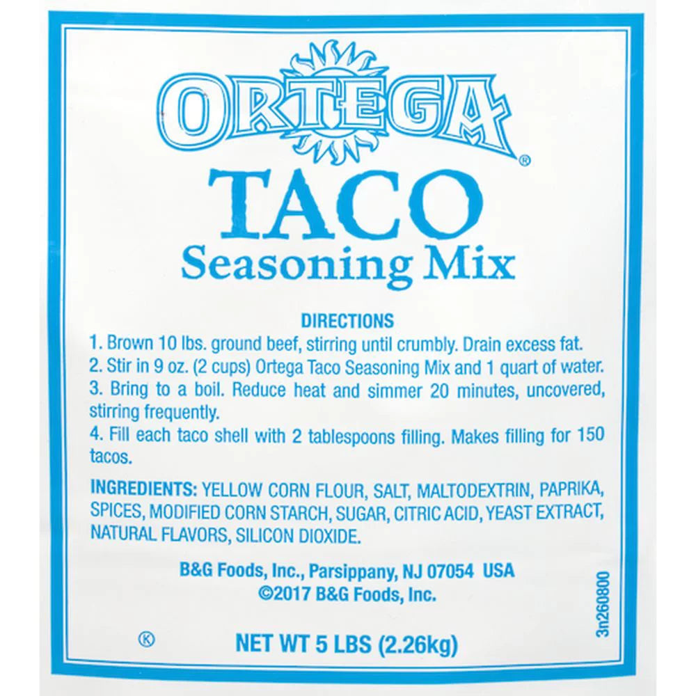 Ortega Taco Meat Seasoning Mix, 7700860, Kosher, 5 lb, 1/Case (9118)