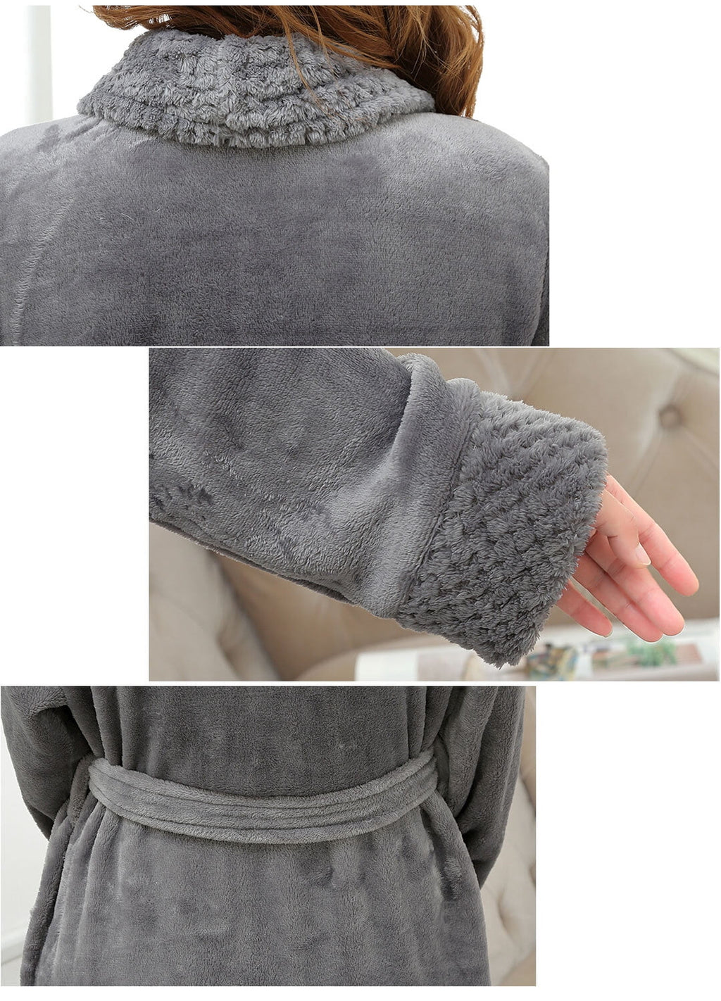 Robes for Women, LOFIR Long Womens Robes, Soft Fluffy Fleece Bath Robe with Front Pocket, Winter Warm Plush Lapel Women's Robes, Adjustable Belt, Grey, L/XL