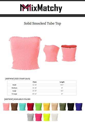 MixMatchy Women's Strapless Smocked Lettuce Hem Stretch Bustier Bandeau Crop Tube Top