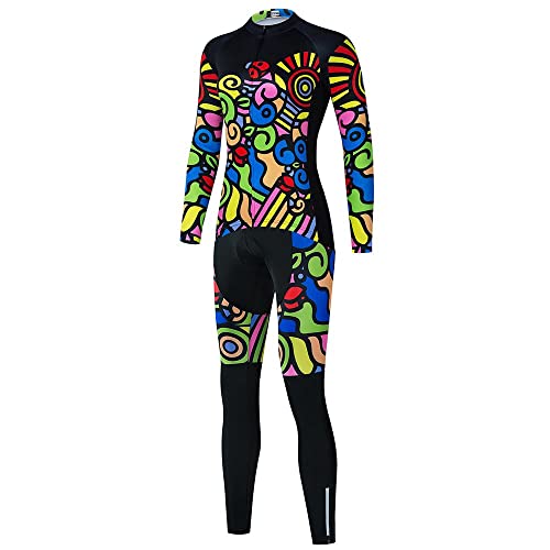 Women's Cycling Jersey Set Bike Shirt Long Sleeve Cycling Clothing Bicycle Bib Pants with 20D Gel Padded