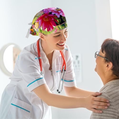 Nurse Scrub Caps,Scrub Hats with Buttons and Cotton Sweatband