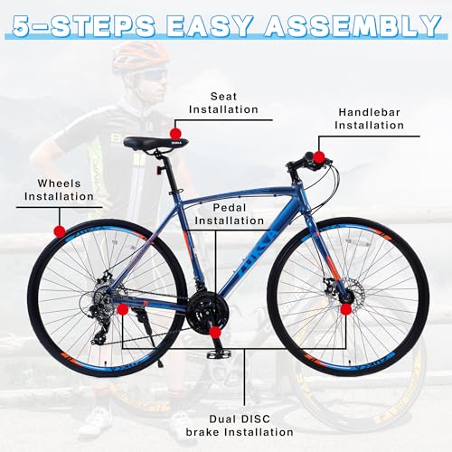 700C Wheel Road Commuter Bike, 700C Road Bike,24 Speed Hybrid Road Bicycle with Light Aluminum Alloy Frame for Adult Men and Women，Heavy Duty Racing Bike Up to 330LBS,4 Colors