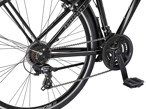 Schwinn Discover Adult Hybrid Bike for Men and Women, 700c Wheels, 21-Speeds, Step-Through or Step-Over Frame, Front and Rear Fenders, Rear Cargo Rack