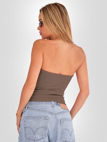 EFAN Womens Tube Tops Going Out Cut Out Twist Knot Front Bandeau Ribbed Knit Y2K Strapless Tank Bustier Corset Tops