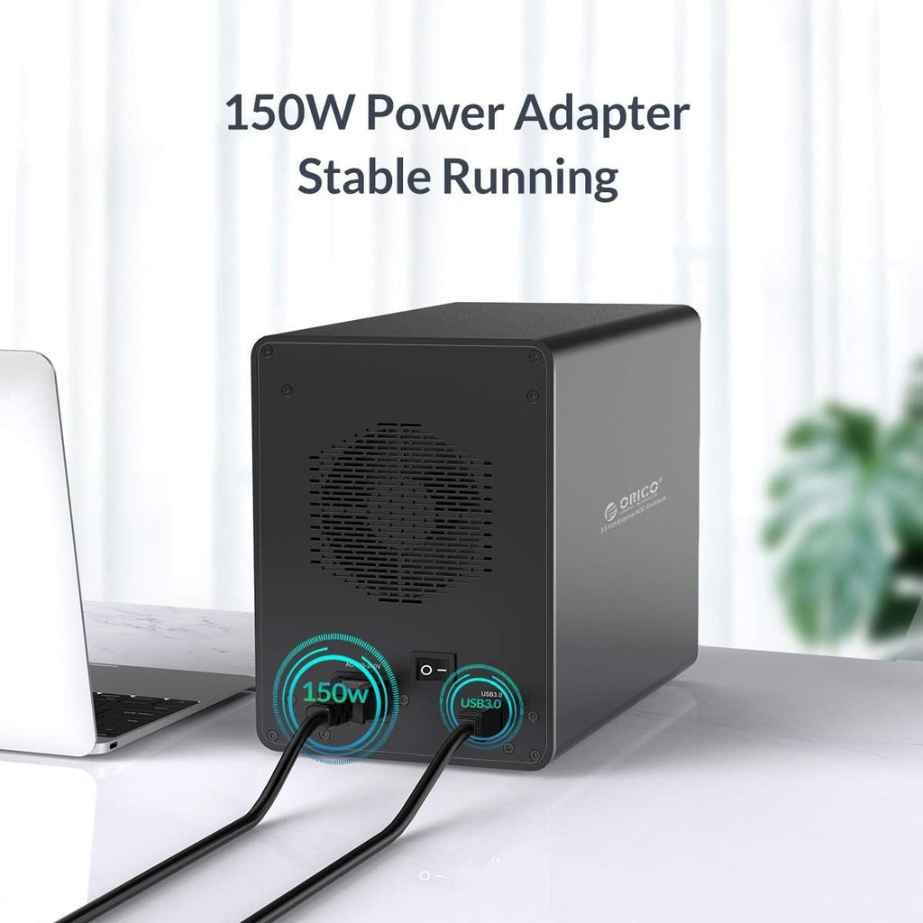 ORICO 5 Bay External Hard Drive Enclosure USB 3.0 3.5 inch Chia Support 80TB (5 x 16TB) Aluminum Alloy HDD Enclosure with Fan / 150W Disk Data Storage (No RAID)-9558U3