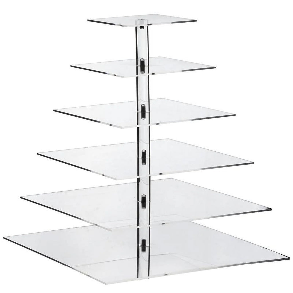 Efavormart 6 Tier Square HEAVY DUTY Acrylic Crystal Glass Clear Cupcake Dessert Decorating Stand For Wedding Birthday Party Dessert