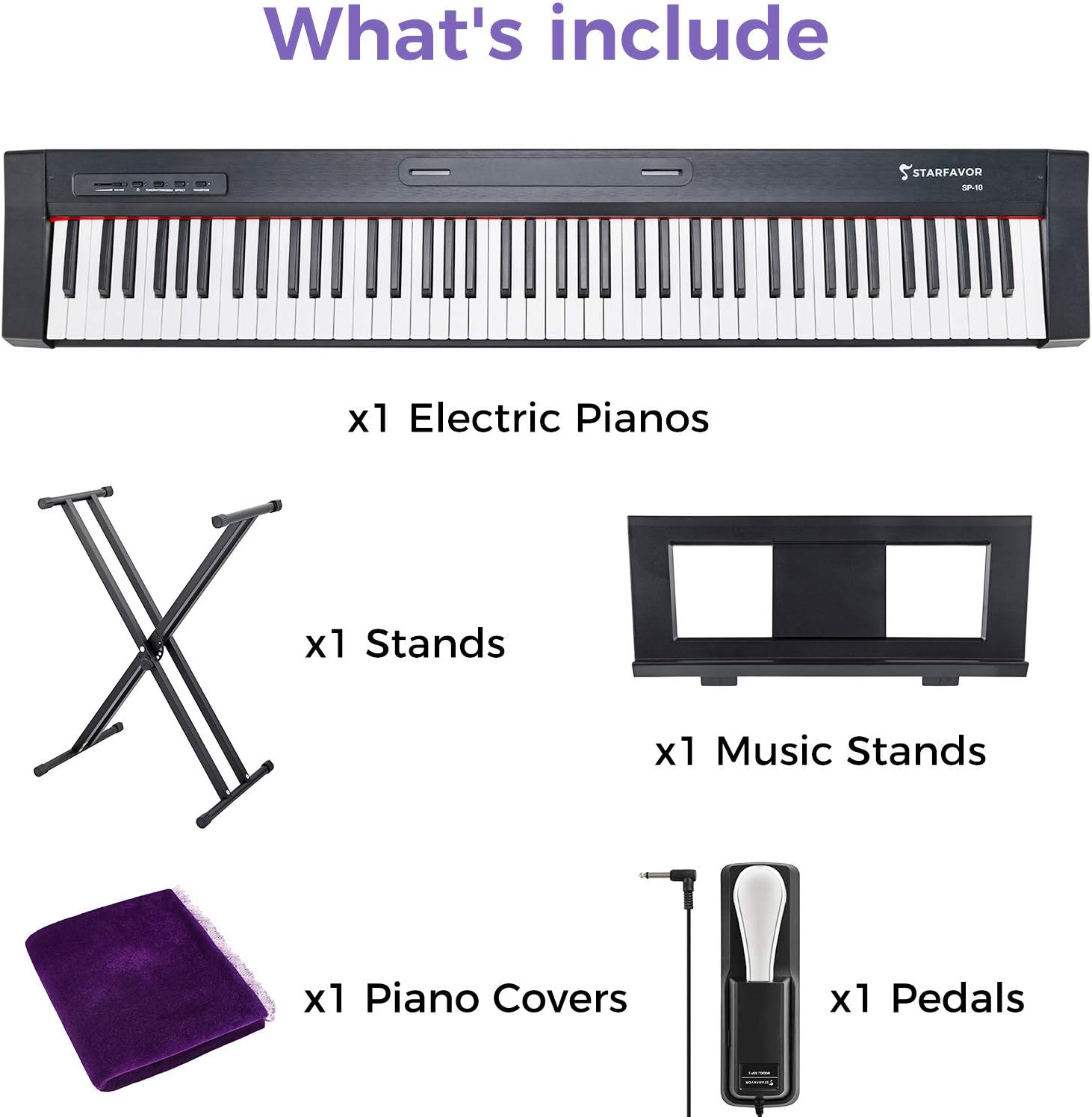 Starfavor 88 Key Digital Piano Beginner Electric Keyboard Full Size with Semi Weighted Keys Dual 30W Speakers SP-10 Bundle include Sustain Pedal, Power Supply, Stand, Piano Stickers