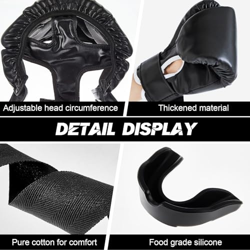 Kanayu 14 Pcs Boxing Set Including Men Boxing Gloves Headgear Helmet Punching Bag Boxing Hand Wraps Sport Mouth Guards for Adults Women Youth Beginners Training Equipment